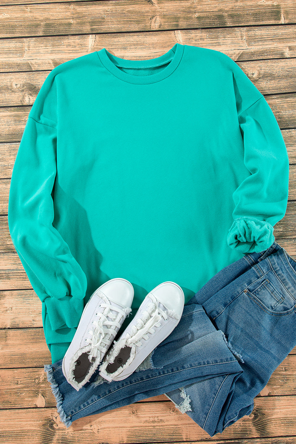 Valerian Solid Fleece Lined Drop Shoulder High Low Sweatshirt