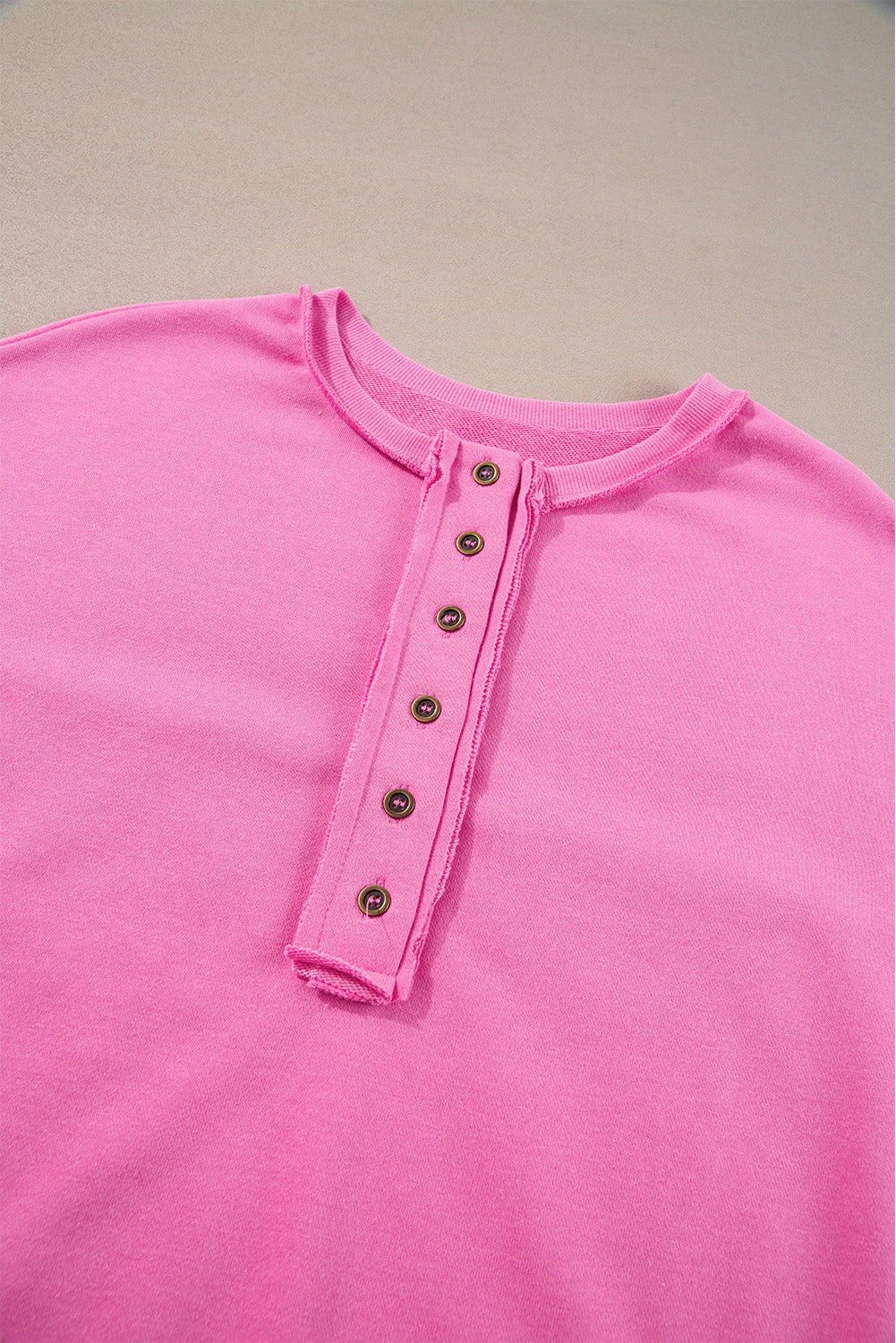 Lilac Sequin Patchwork High Low Hem Henley Sweatshirt