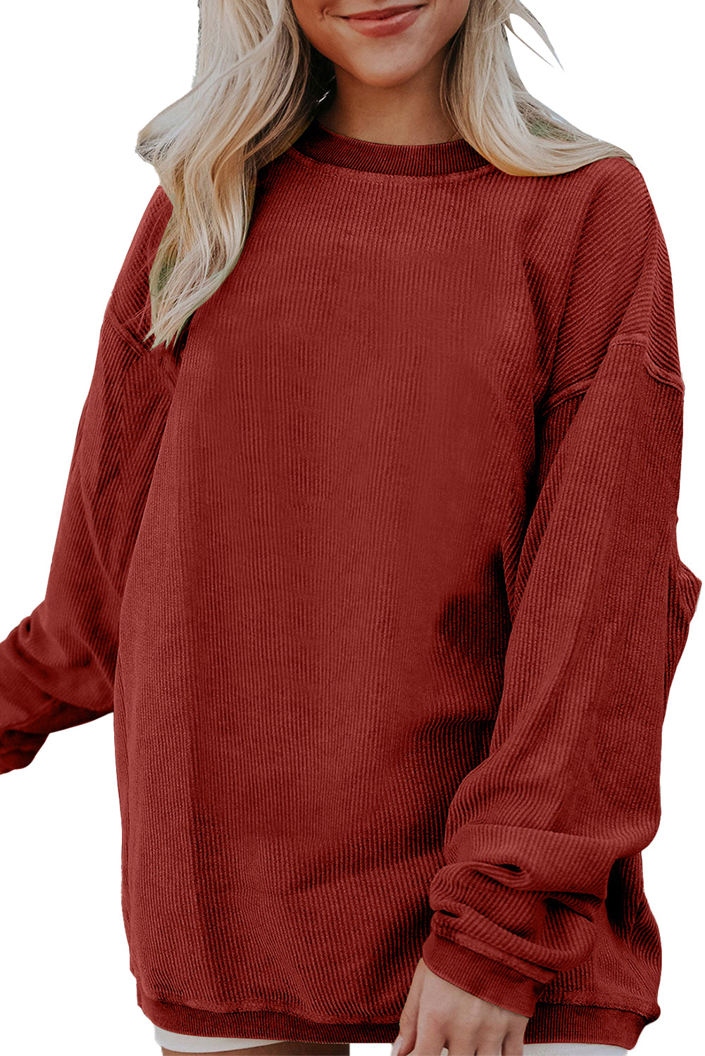 Chestnut Ribbed Corduroy Oversized Sweatshirt