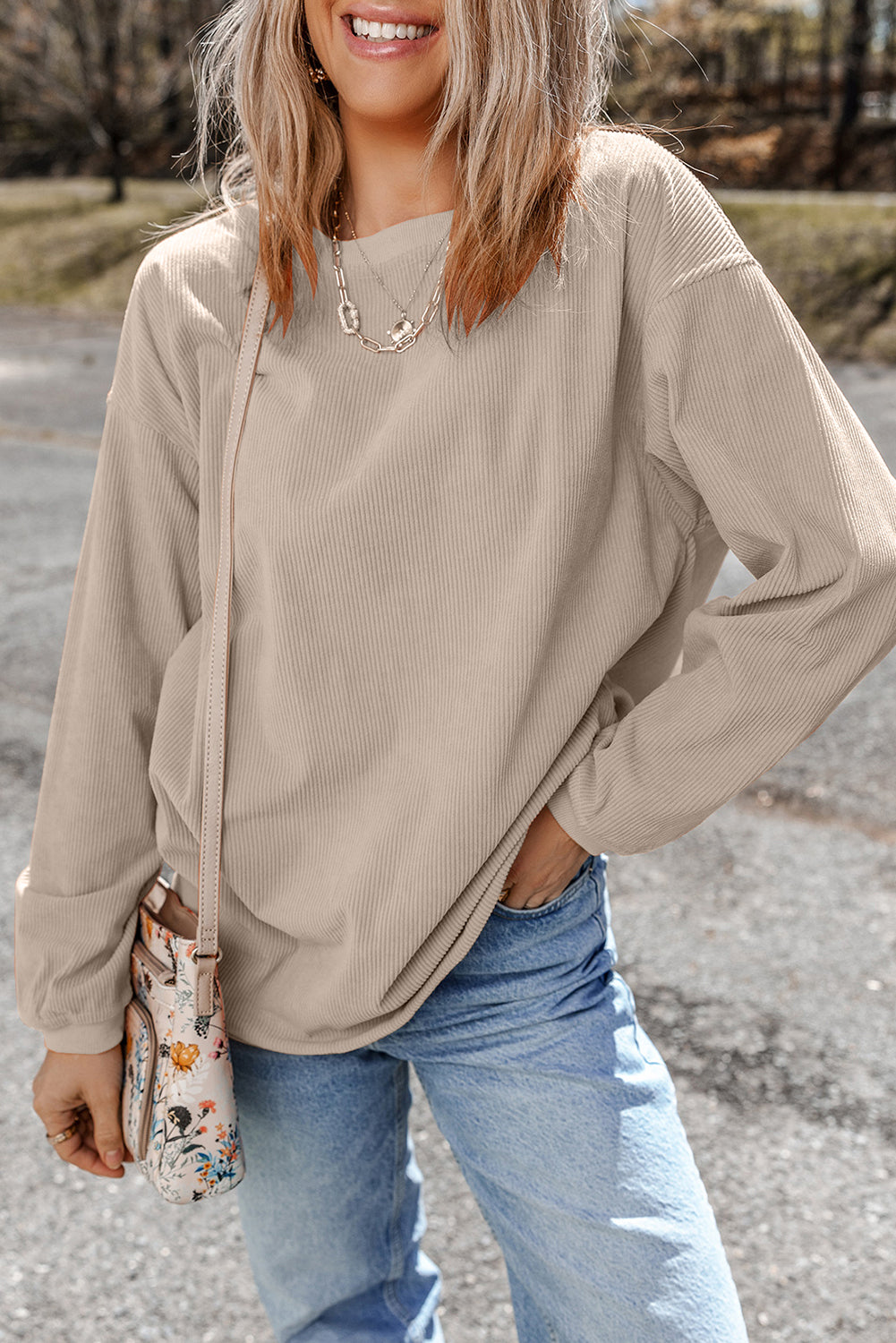 Chestnut Ribbed Corduroy Oversized Sweatshirt