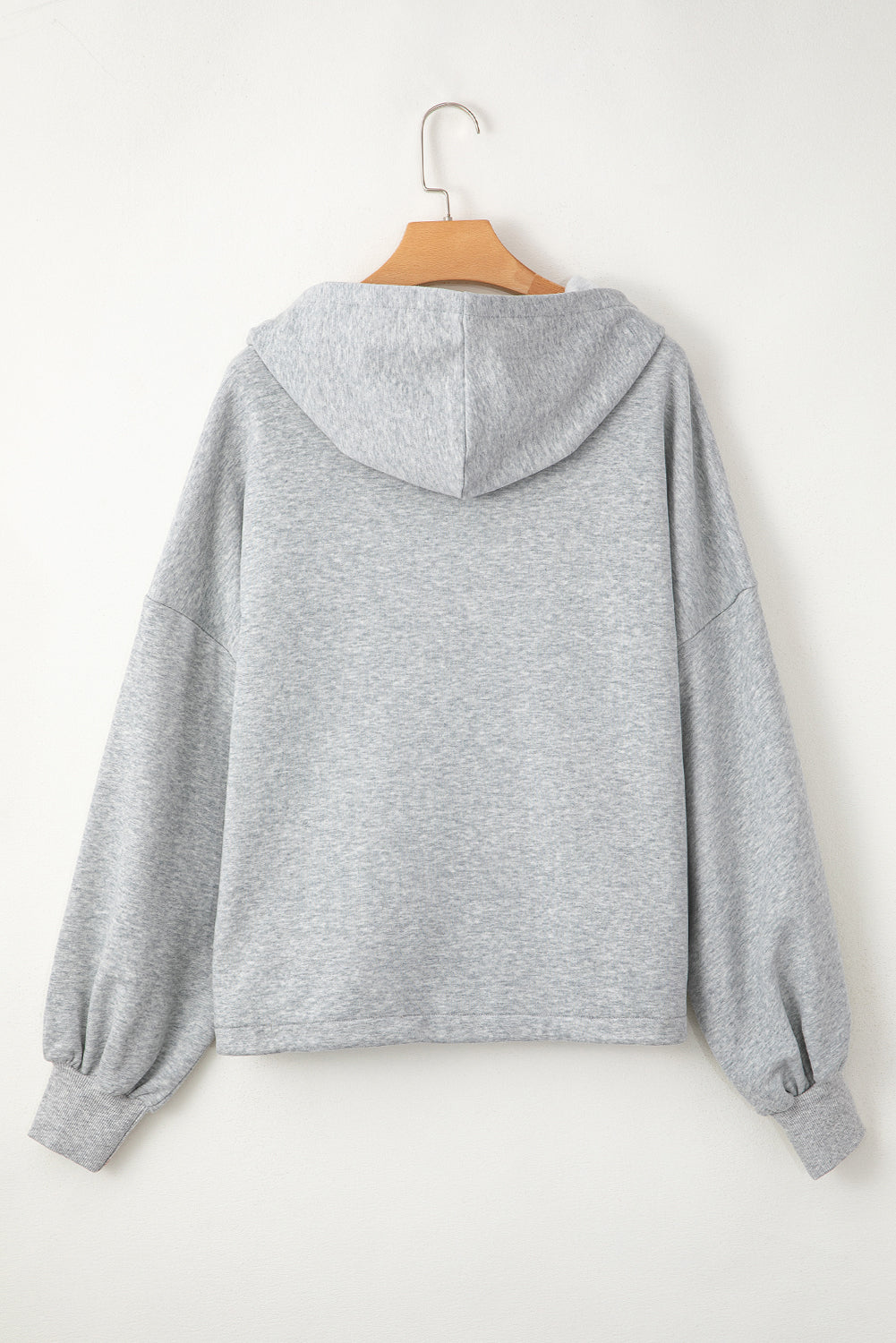 Bonbon Fleece Lined Half Zipper Kangaroo Pockets Loose Hoodie