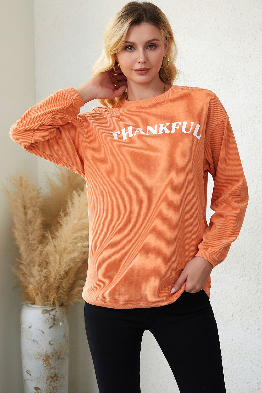 Chestnut Ribbed Corduroy Oversized Sweatshirt