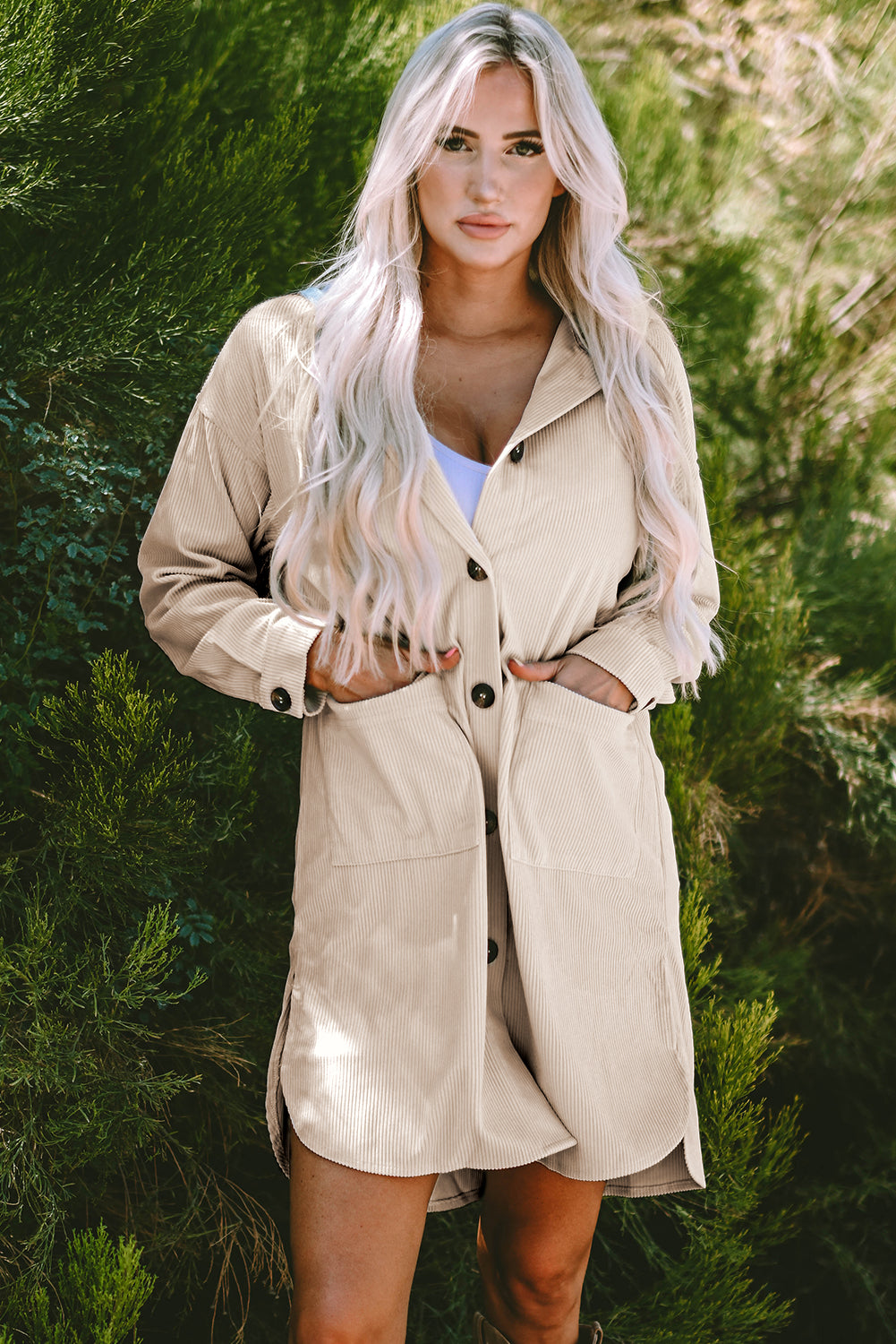 Jungle Green Oversized Corduroy Contrast Hooded Shacket