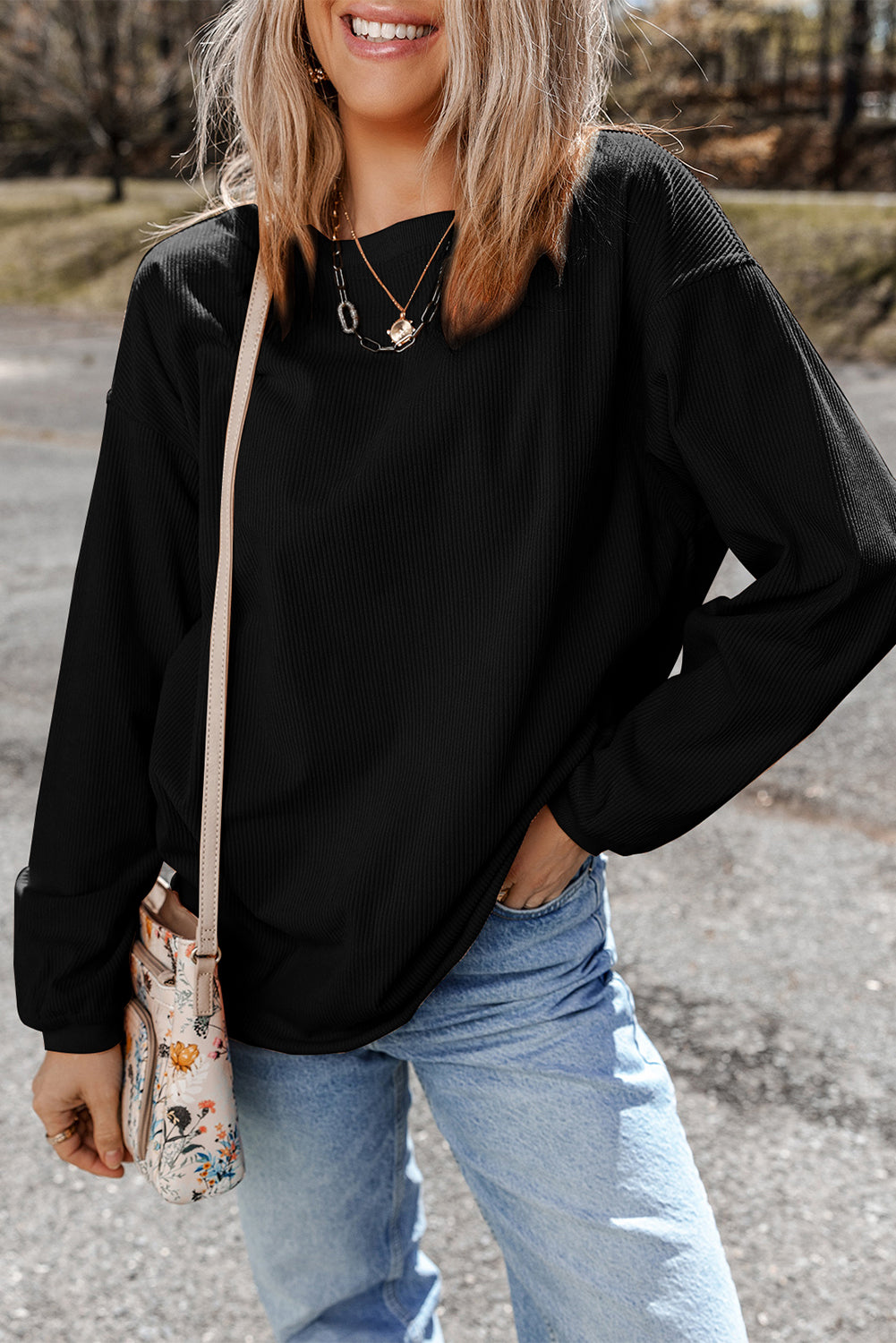 Chestnut Ribbed Corduroy Oversized Sweatshirt