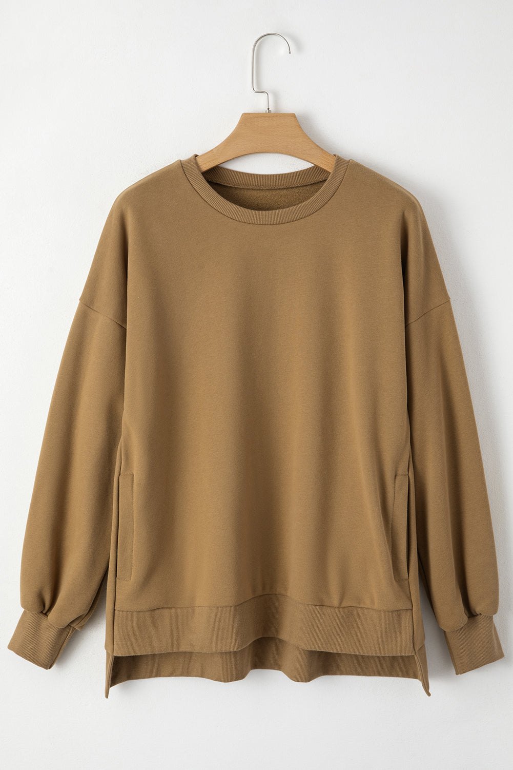 Valerian Solid Fleece Lined Drop Shoulder High Low Sweatshirt