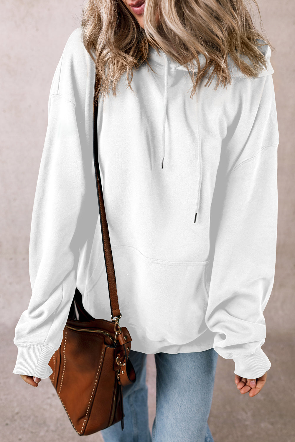 Bonbon Fleece Lined Kangaroo Pocket Drawstring Chunky Hoodie