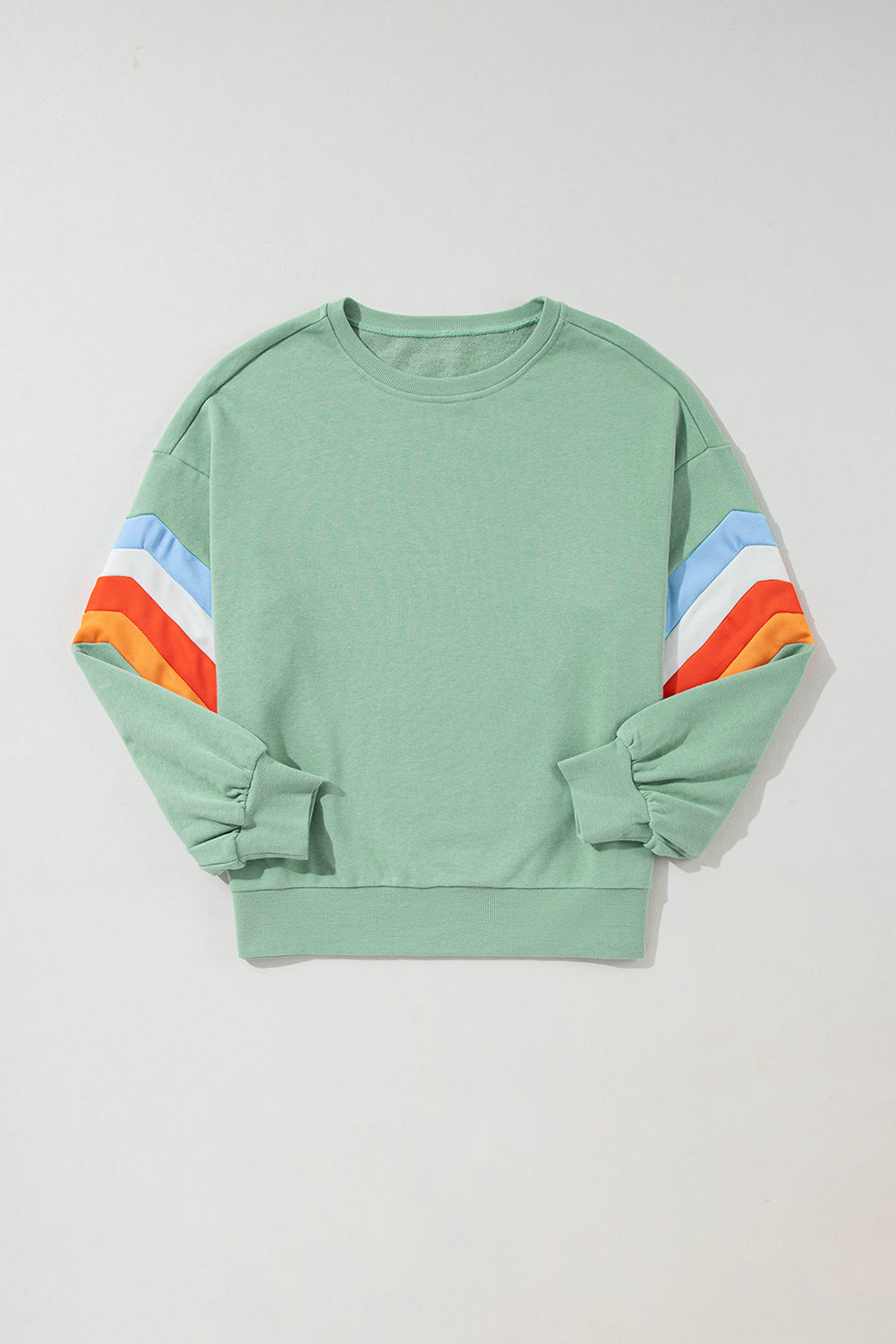 Flamingo Rainbow Striped Sleeve Crew Neck Loose Sweatshirt