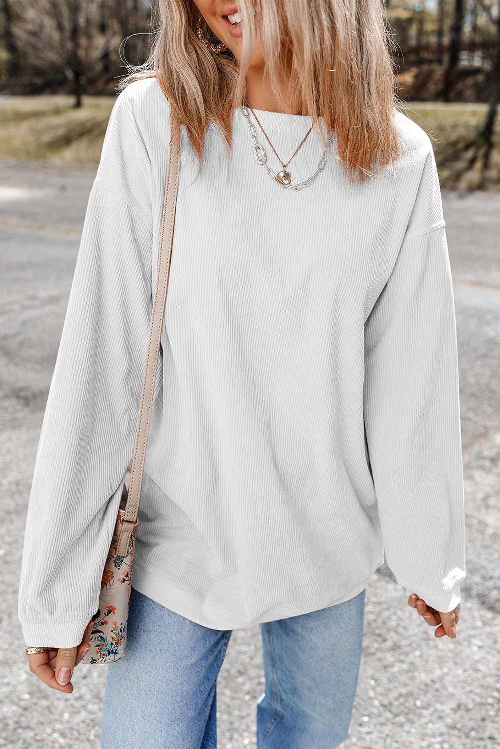Chestnut Ribbed Corduroy Oversized Sweatshirt