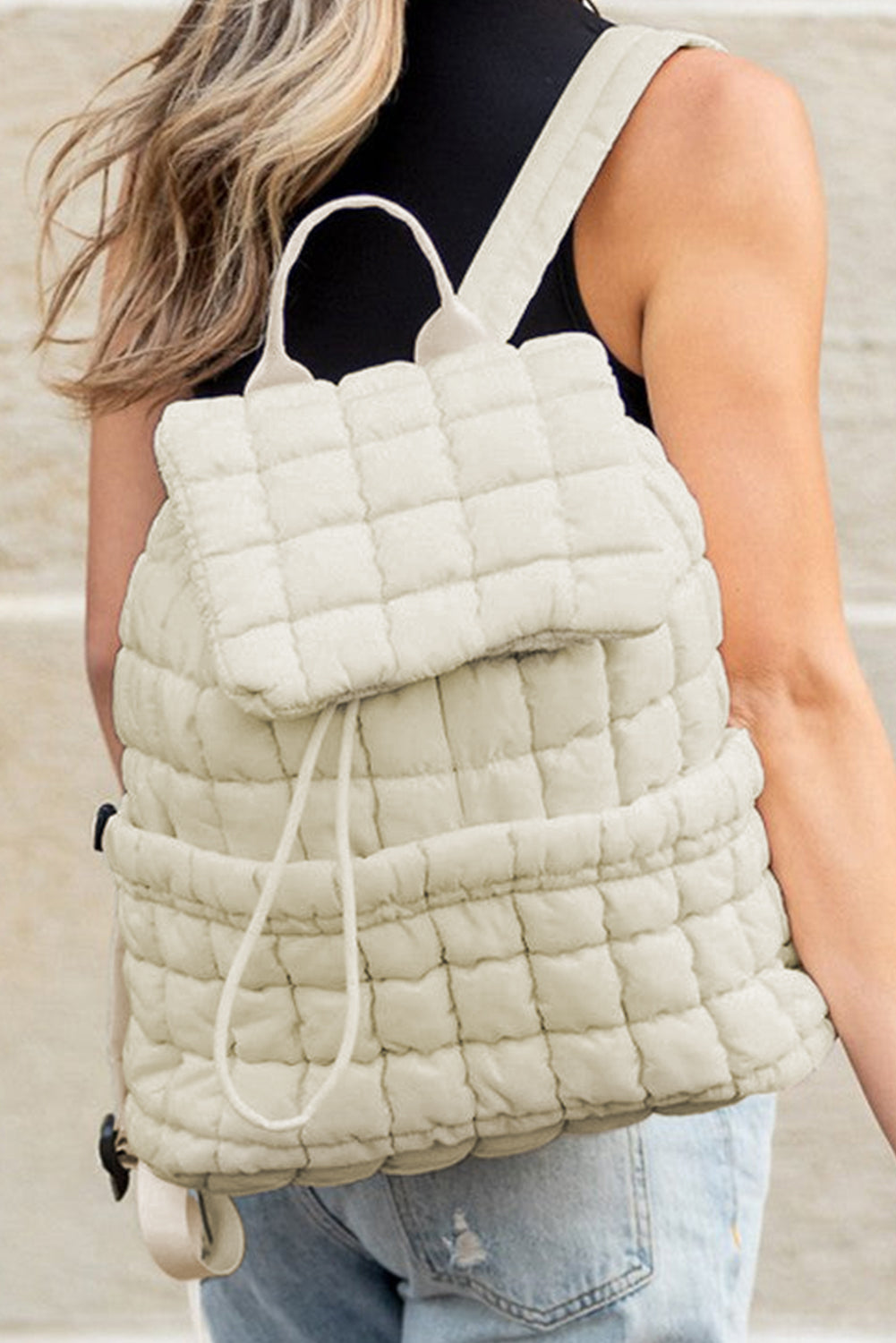 Dusk Blue Solid Flapped Quilted Puffer Backpack