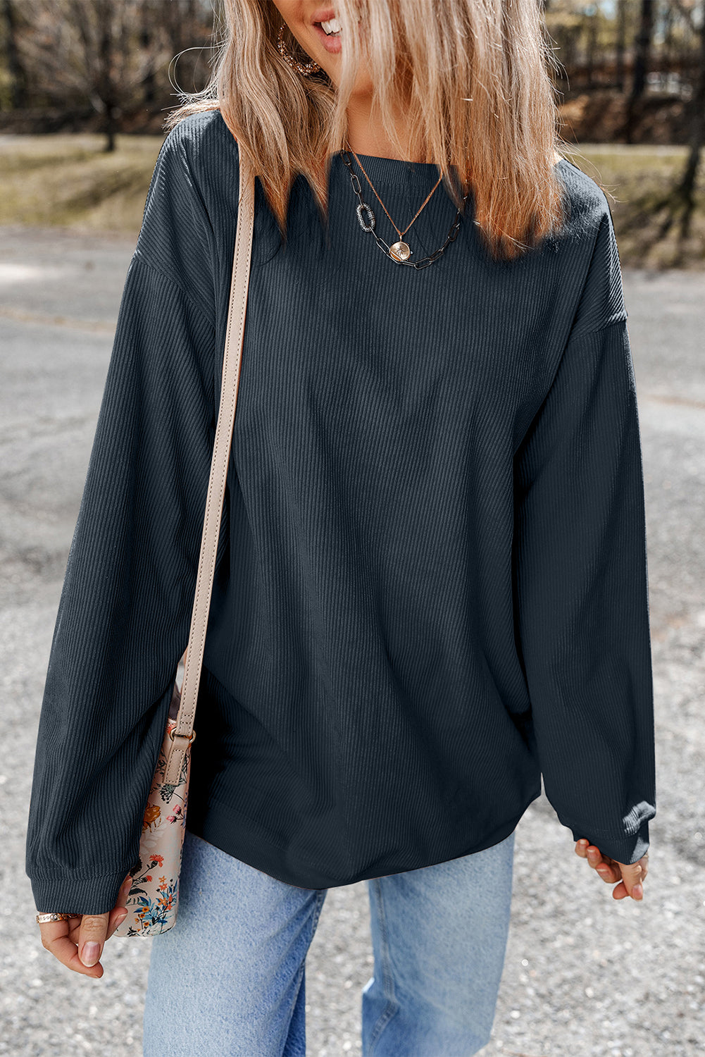 Chestnut Ribbed Corduroy Oversized Sweatshirt