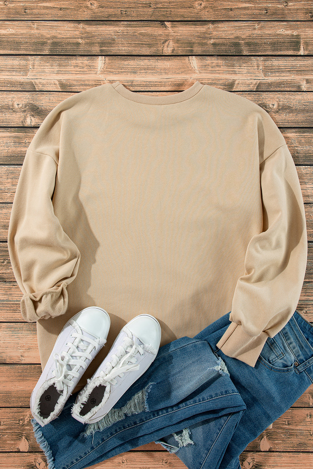 Valerian Solid Fleece Lined Drop Shoulder High Low Sweatshirt