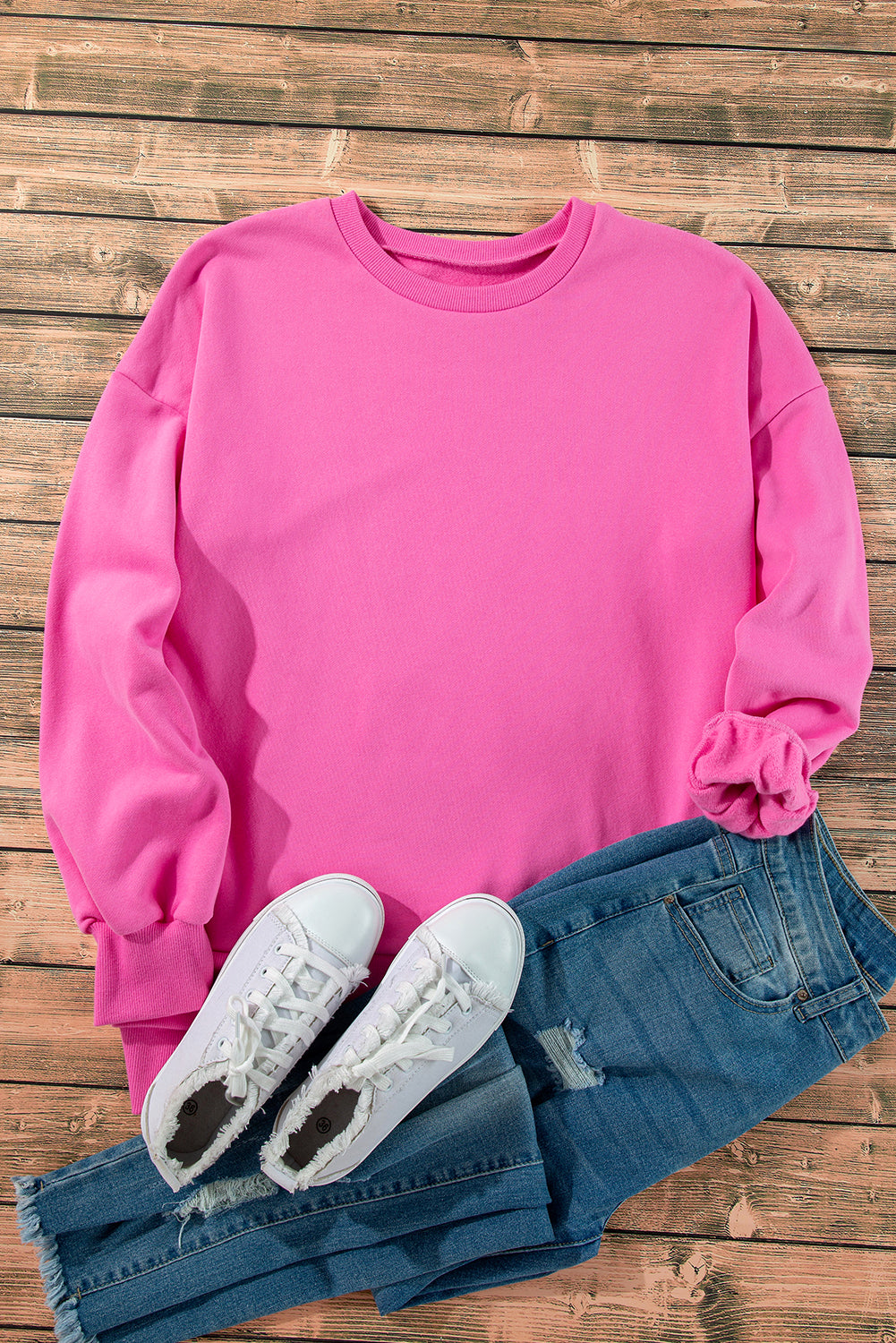 Valerian Solid Fleece Lined Drop Shoulder High Low Sweatshirt
