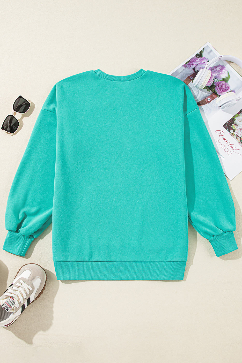 Valerian Solid Fleece Lined Drop Shoulder High Low Sweatshirt
