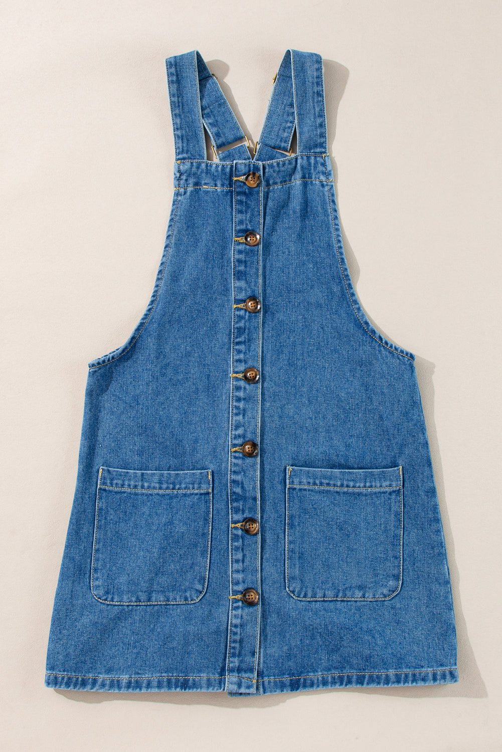 Medium Grey Wide Strap Button Front Pocketed Denim Mini Dress