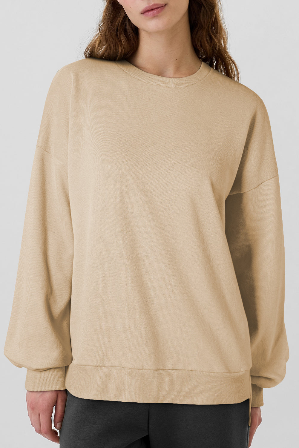 Valerian Solid Fleece Lined Drop Shoulder High Low Sweatshirt