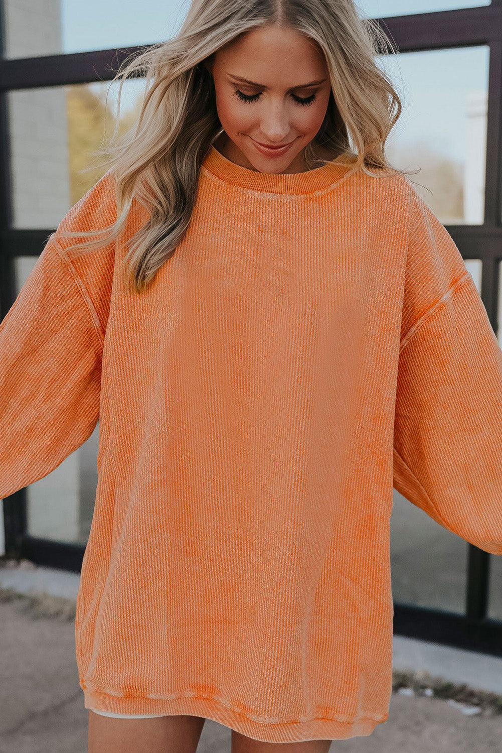 Chestnut Ribbed Corduroy Oversized Sweatshirt