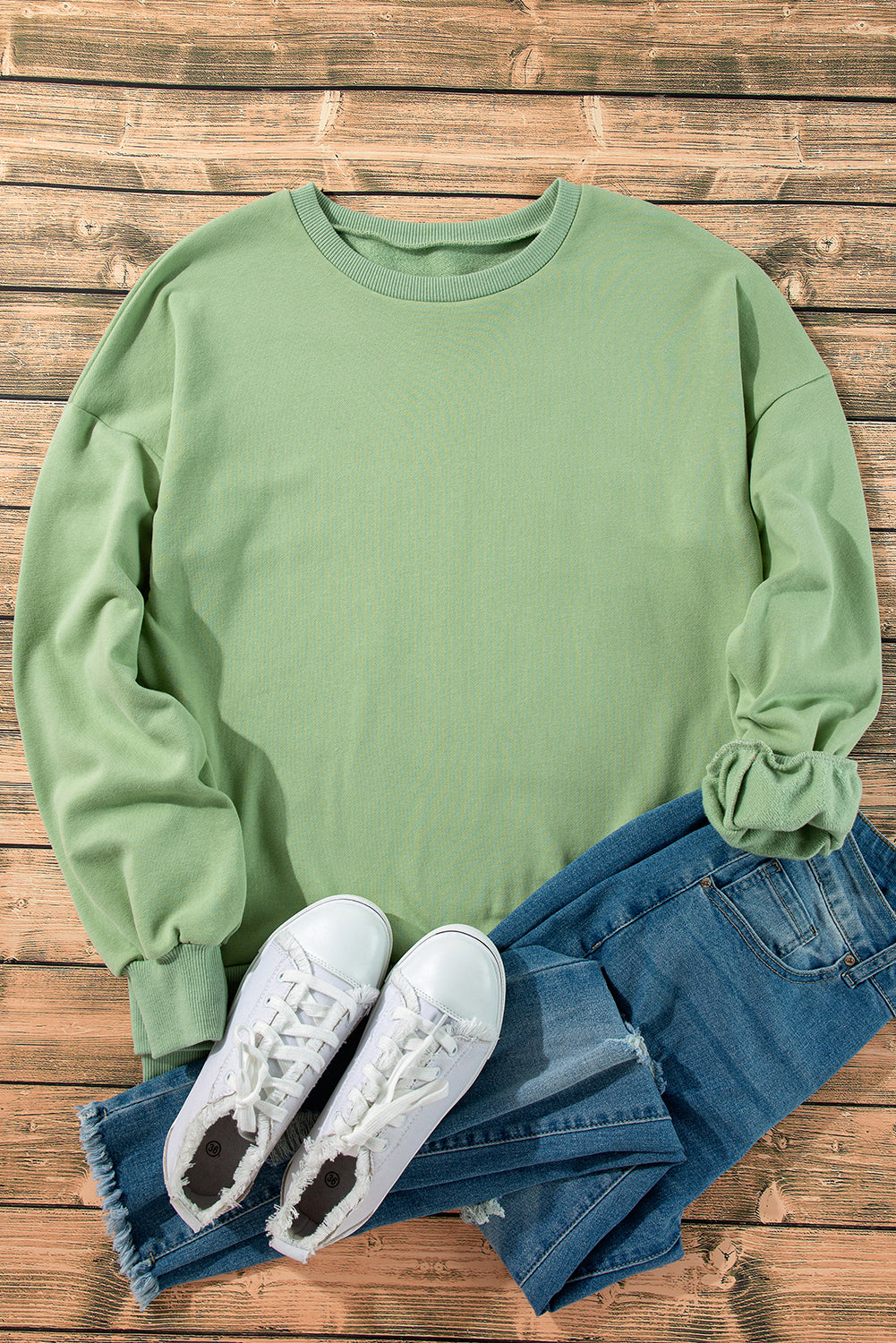 Valerian Solid Fleece Lined Drop Shoulder High Low Sweatshirt