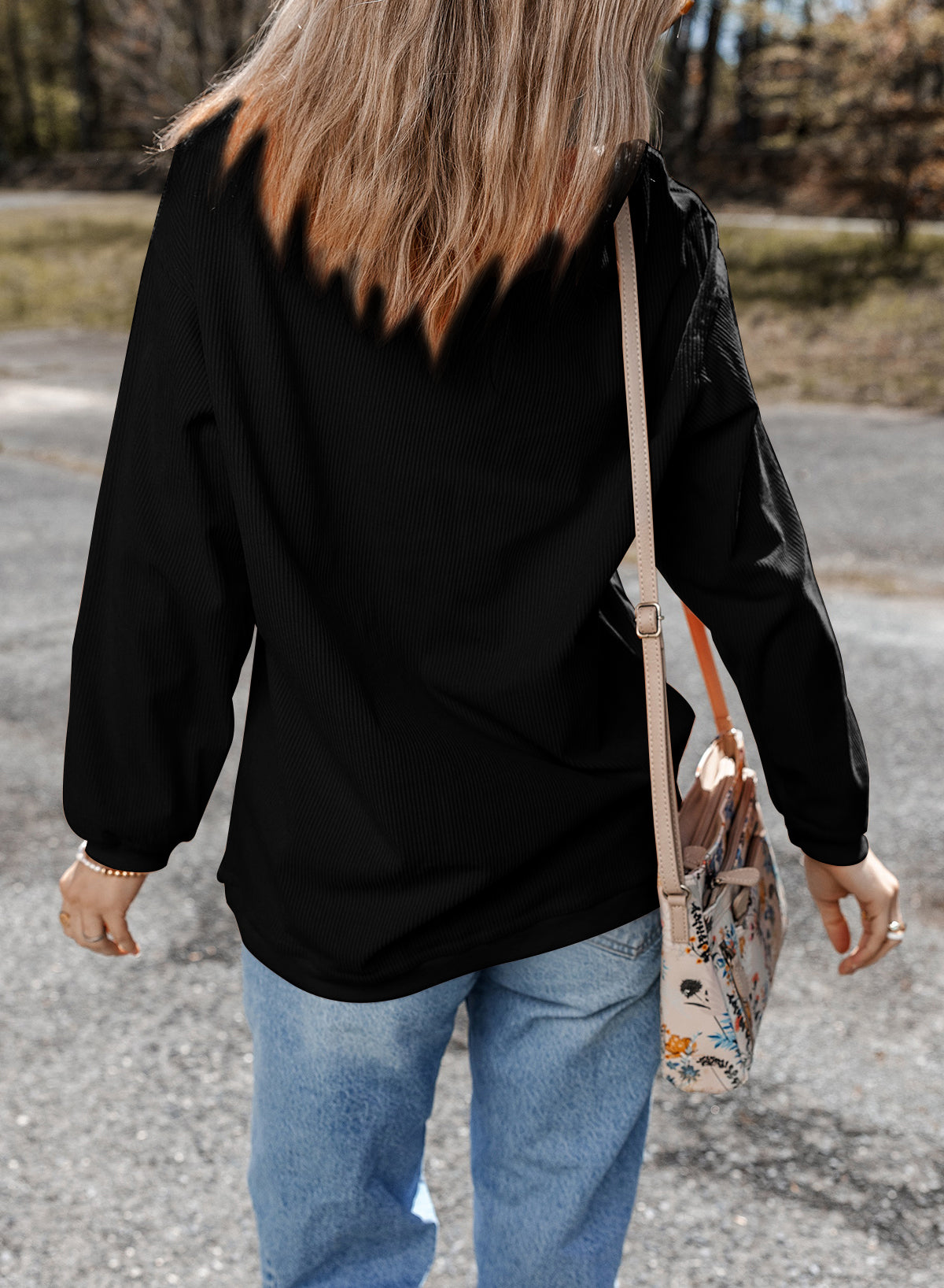Chestnut Ribbed Corduroy Oversized Sweatshirt