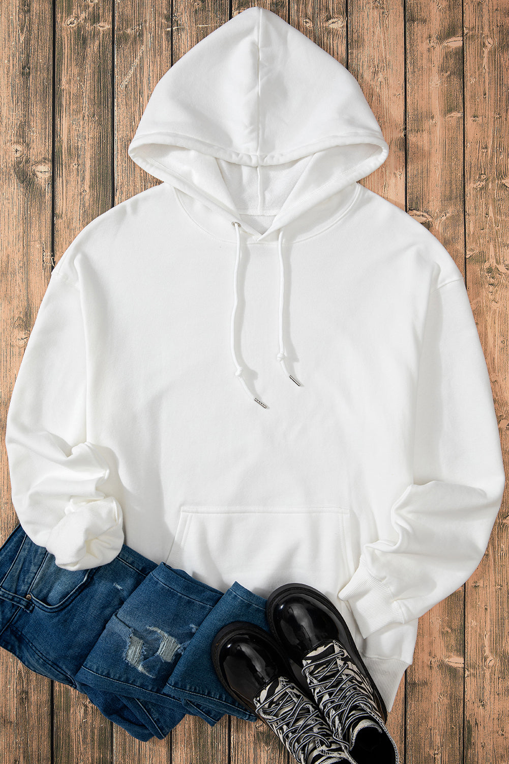 Bonbon Fleece Lined Kangaroo Pocket Drawstring Chunky Hoodie