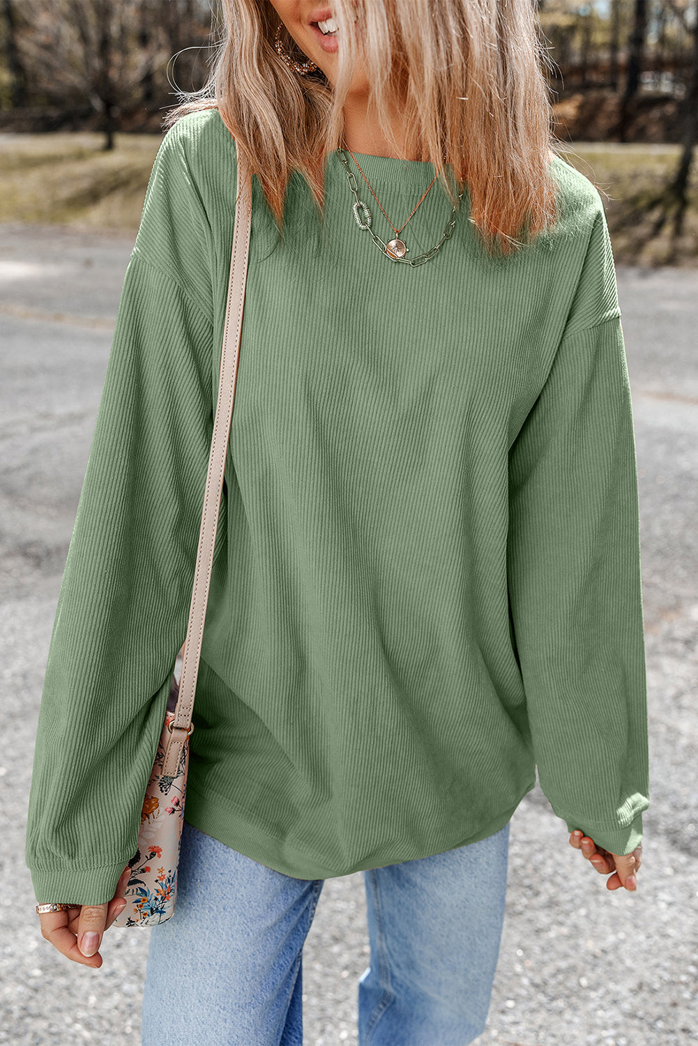 Chestnut Ribbed Corduroy Oversized Sweatshirt