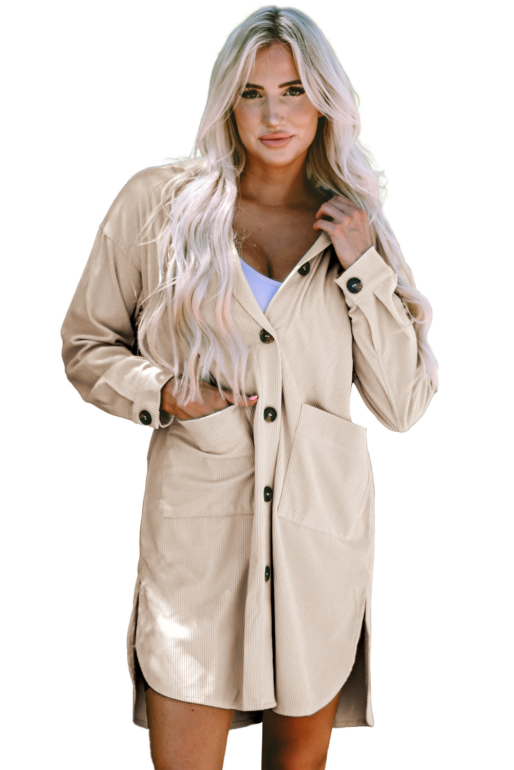 Jungle Green Oversized Corduroy Contrast Hooded Shacket