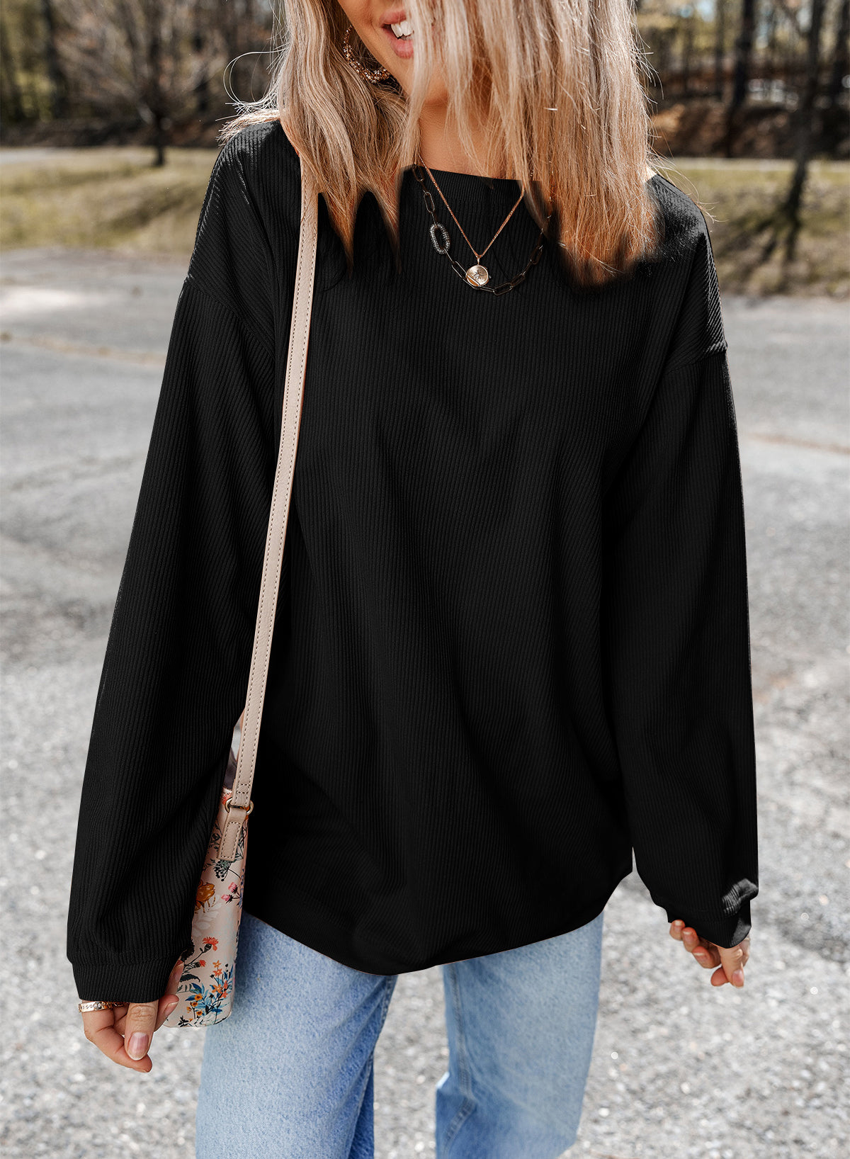 Chestnut Ribbed Corduroy Oversized Sweatshirt