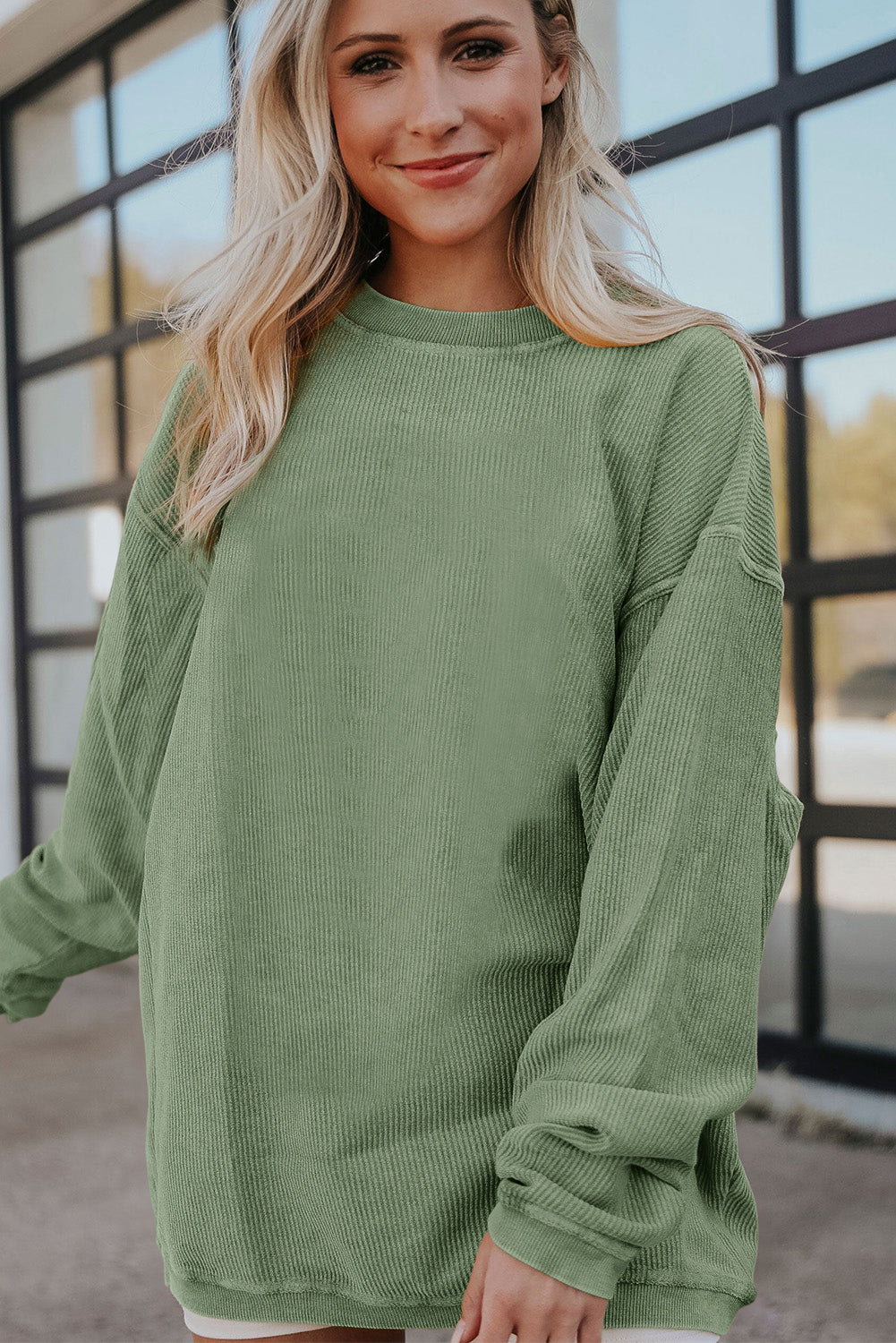 Chestnut Ribbed Corduroy Oversized Sweatshirt