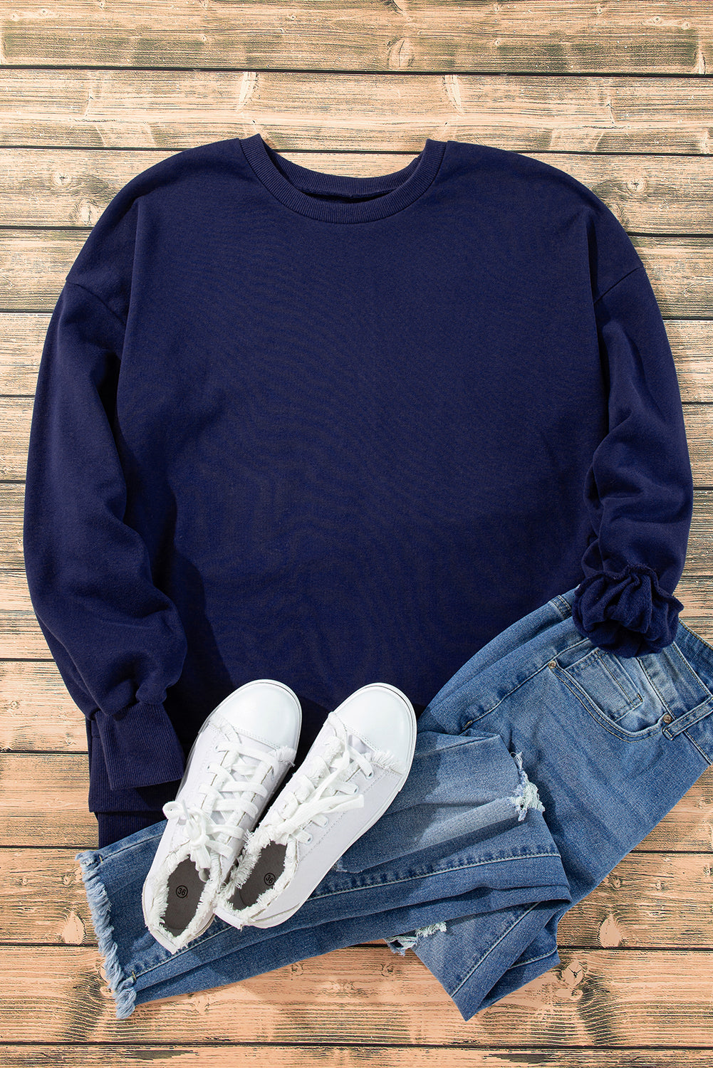 Valerian Solid Fleece Lined Drop Shoulder High Low Sweatshirt