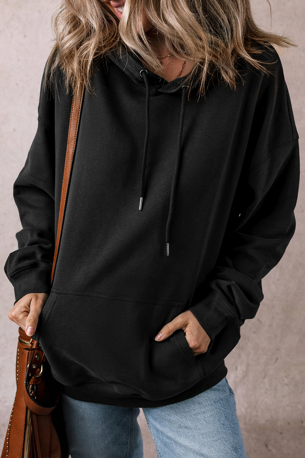 Bonbon Fleece Lined Kangaroo Pocket Drawstring Chunky Hoodie