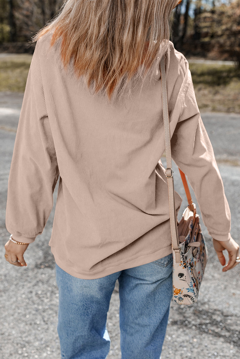 Chestnut Ribbed Corduroy Oversized Sweatshirt