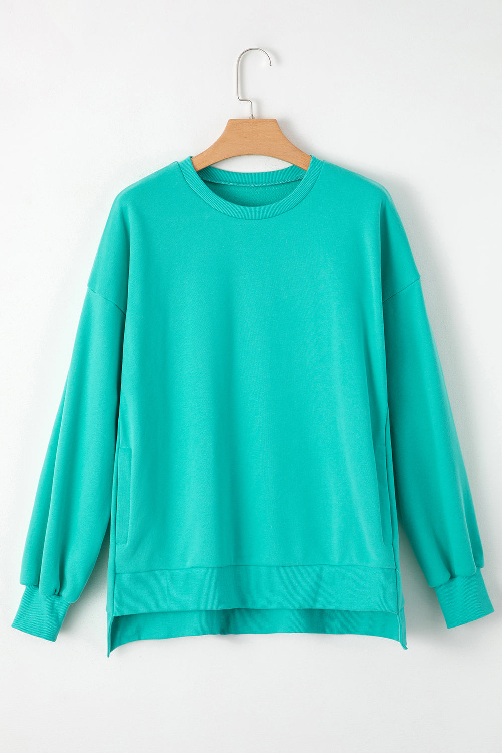 Valerian Solid Fleece Lined Drop Shoulder High Low Sweatshirt