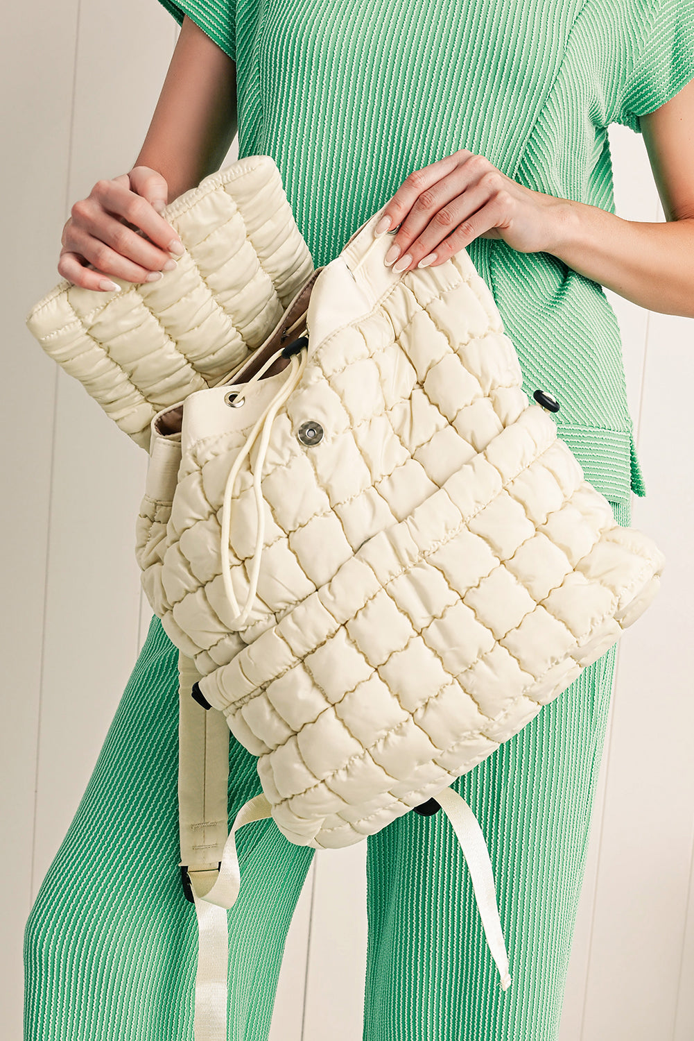 Dusk Blue Solid Flapped Quilted Puffer Backpack