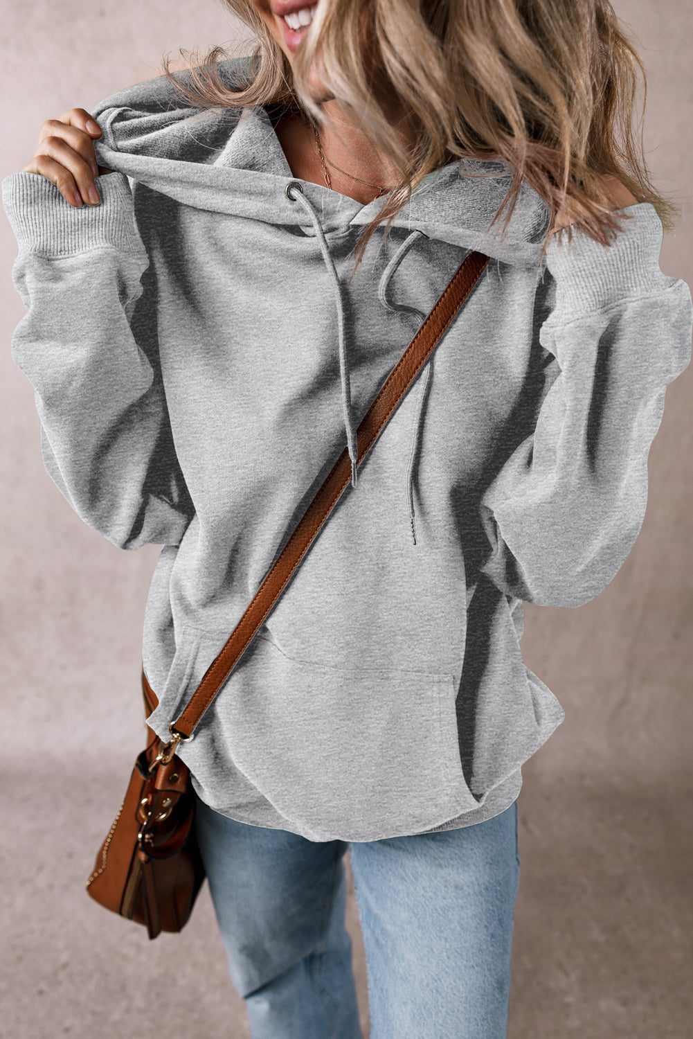 Bonbon Fleece Lined Kangaroo Pocket Drawstring Chunky Hoodie