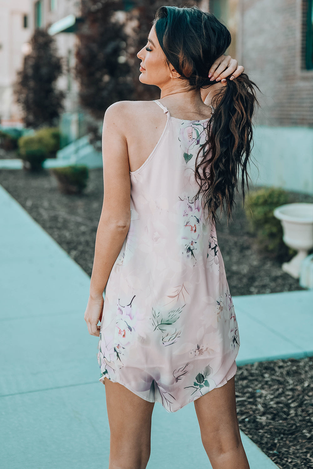 Summer Floral Print Pink Sleeveless Dress