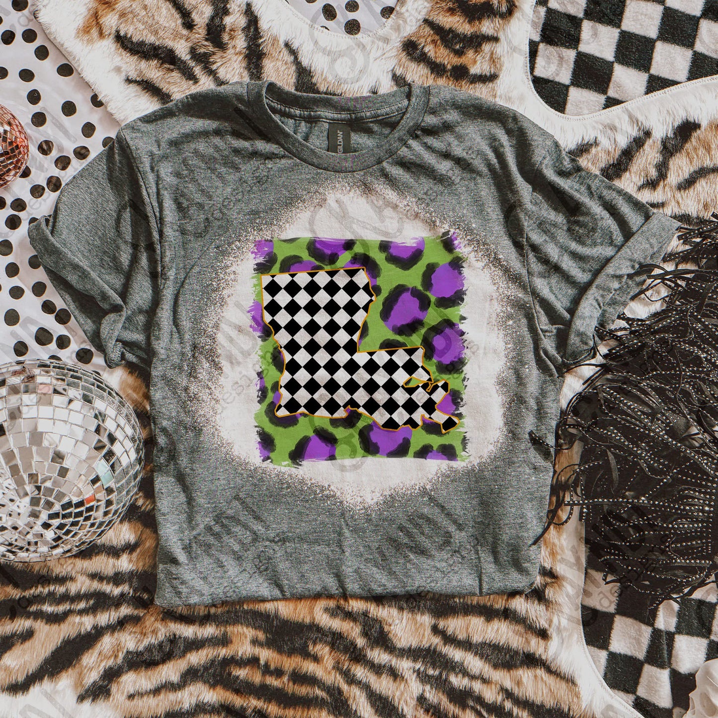 Louisiana Mardi Gras Bleached Tshirt