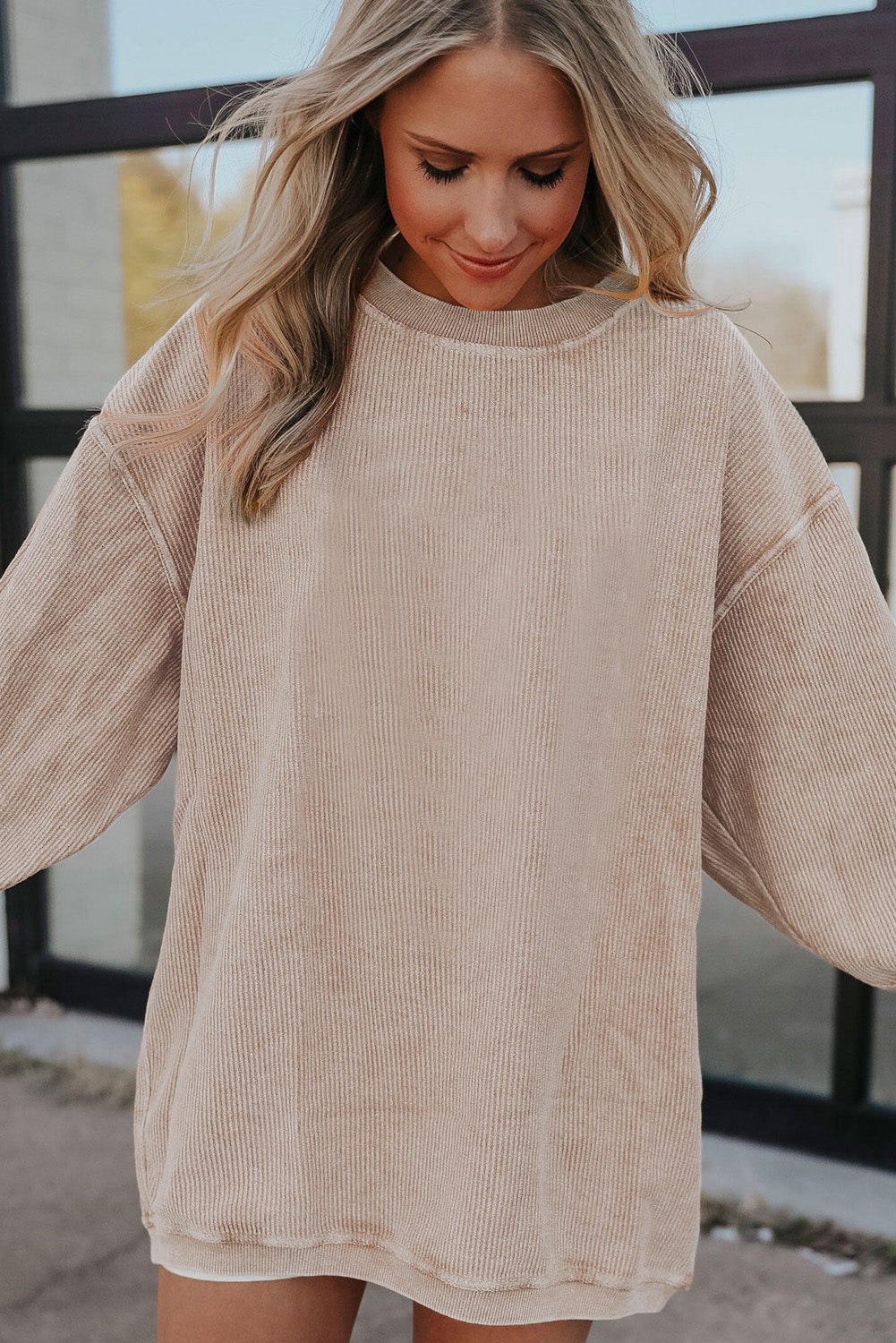 Chestnut Ribbed Corduroy Oversized Sweatshirt