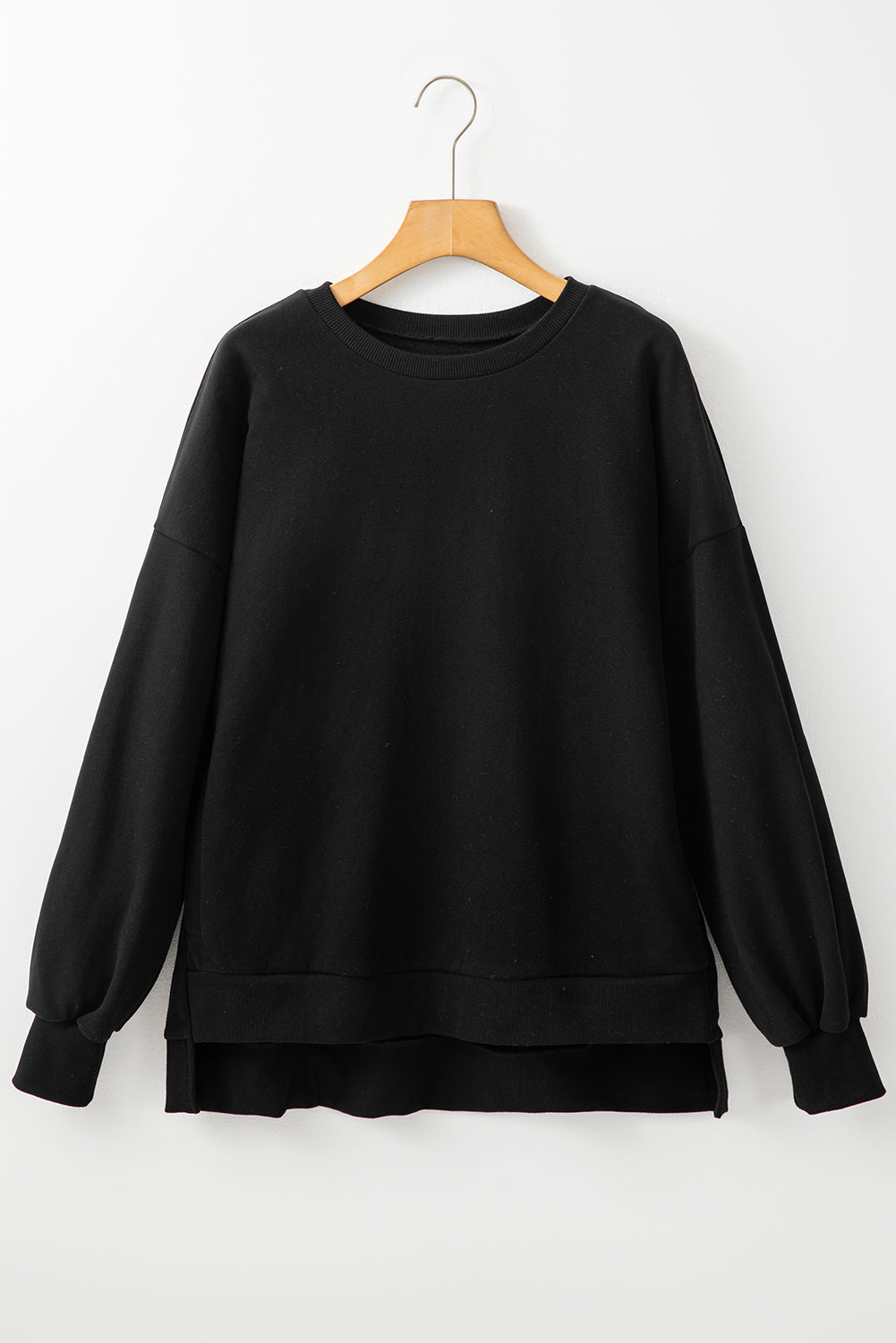 Valerian Solid Fleece Lined Drop Shoulder High Low Sweatshirt
