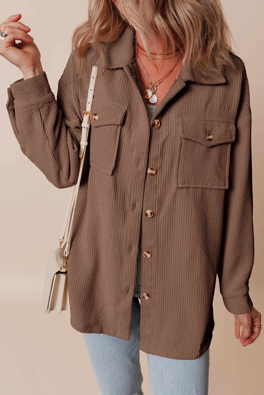 Black Corduroy Flap Pocket Button Up Shacket