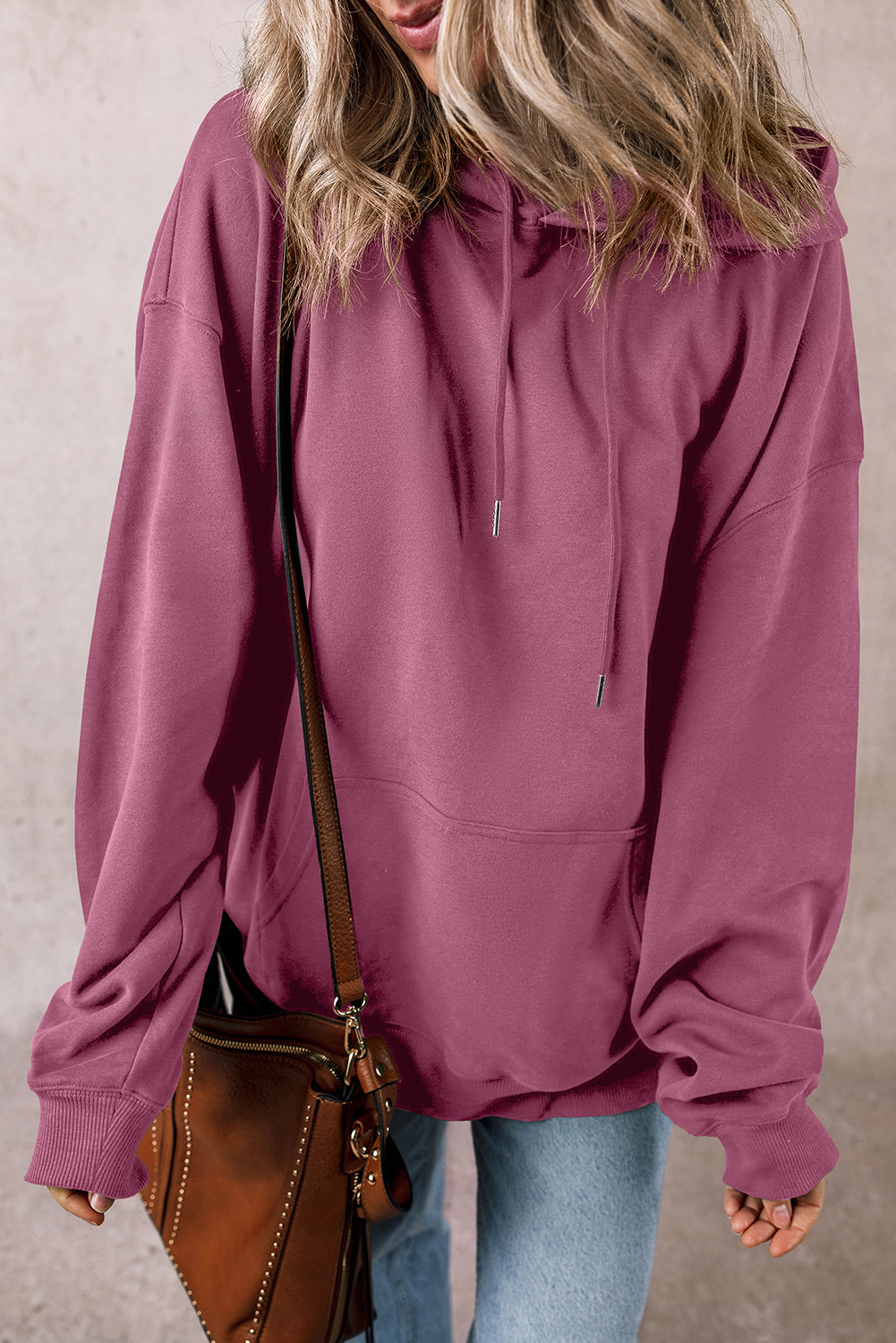 Bonbon Fleece Lined Kangaroo Pocket Drawstring Chunky Hoodie