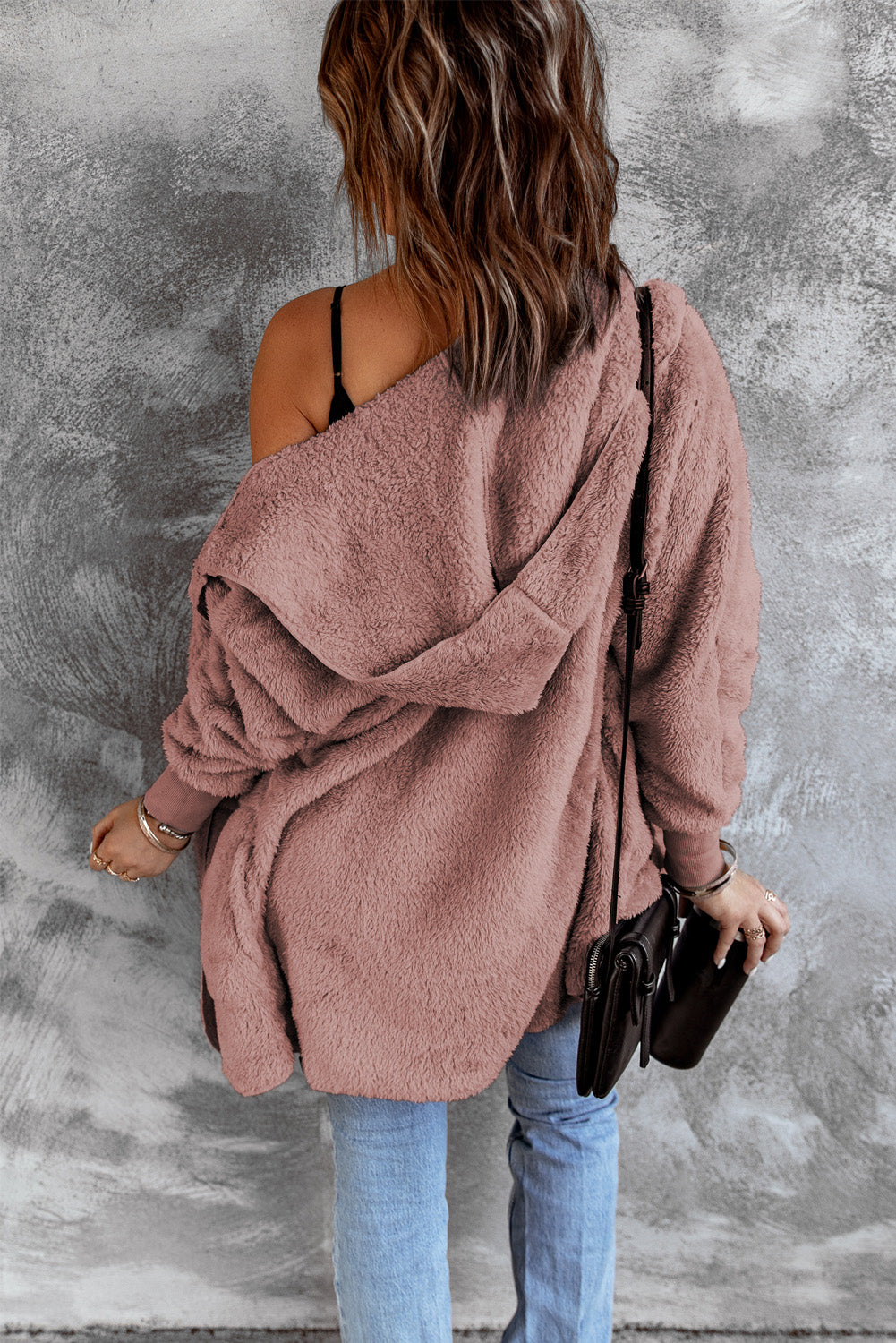 Pink Pink Soft Fleece Hooded Open Front Jacket