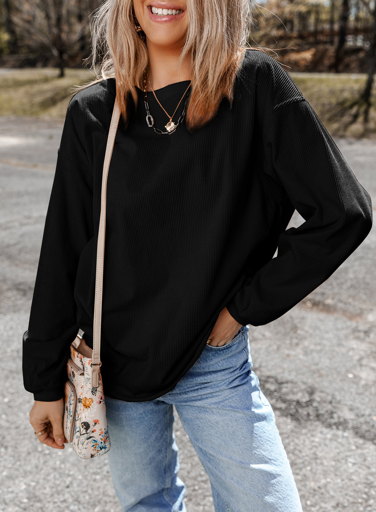 Chestnut Ribbed Corduroy Oversized Sweatshirt
