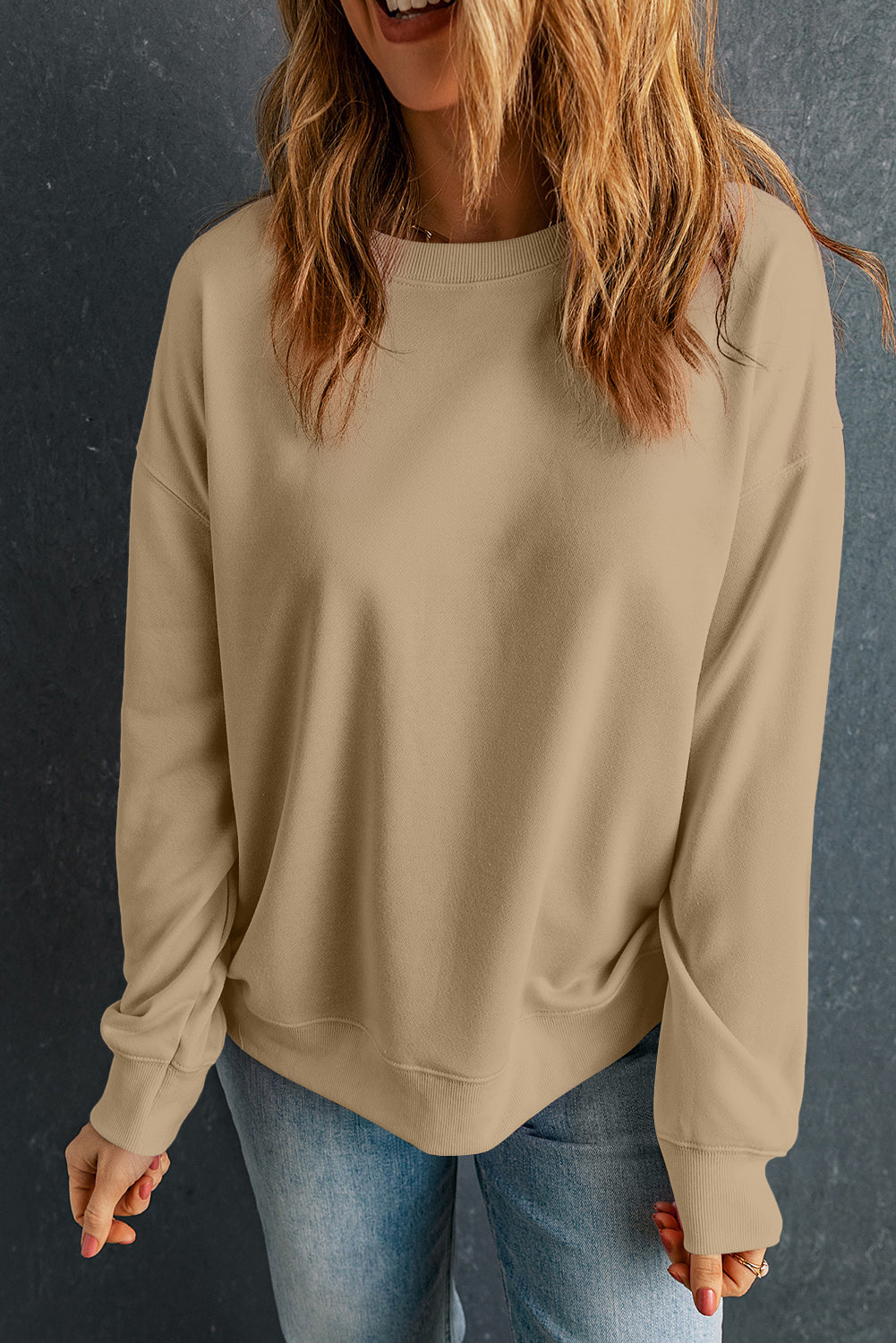Dark Green Solid Classic Crewneck Pullover Sweatshirt
