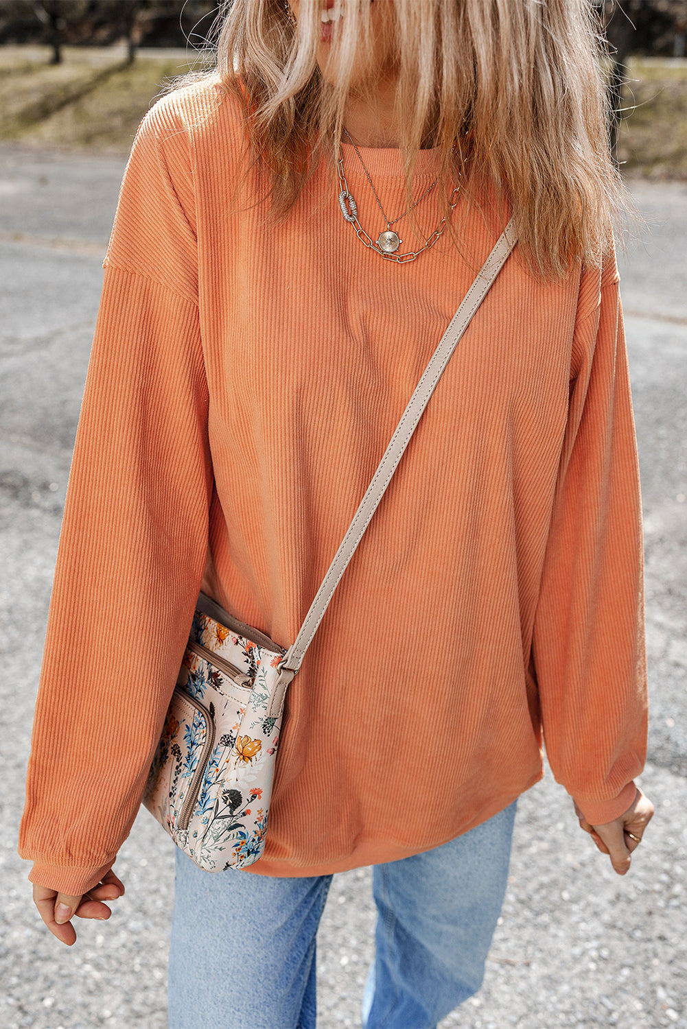 Chestnut Ribbed Corduroy Oversized Sweatshirt