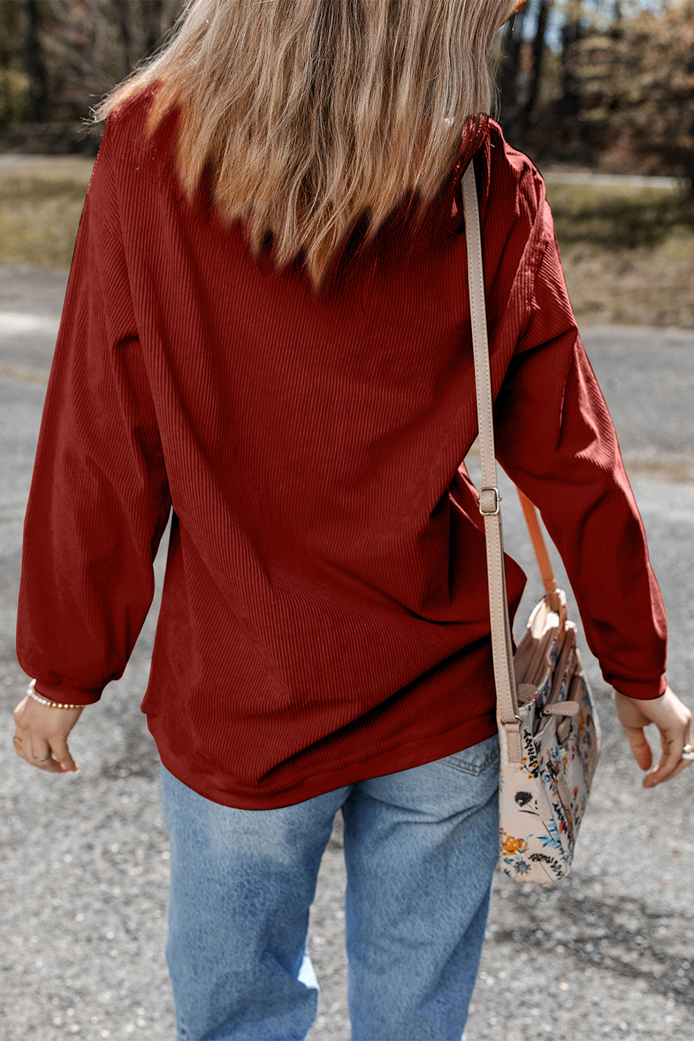 Chestnut Ribbed Corduroy Oversized Sweatshirt