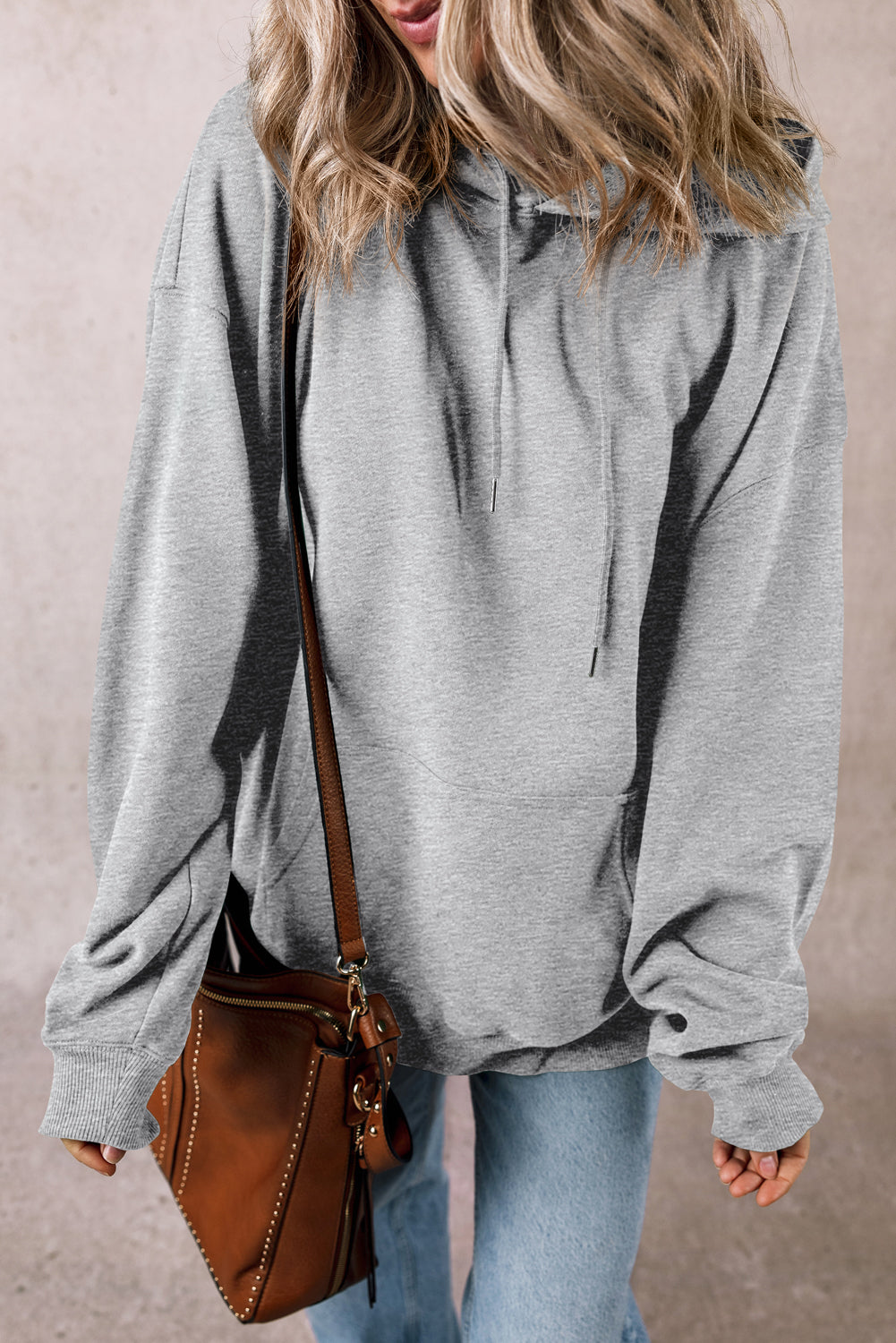 Bonbon Fleece Lined Kangaroo Pocket Drawstring Chunky Hoodie