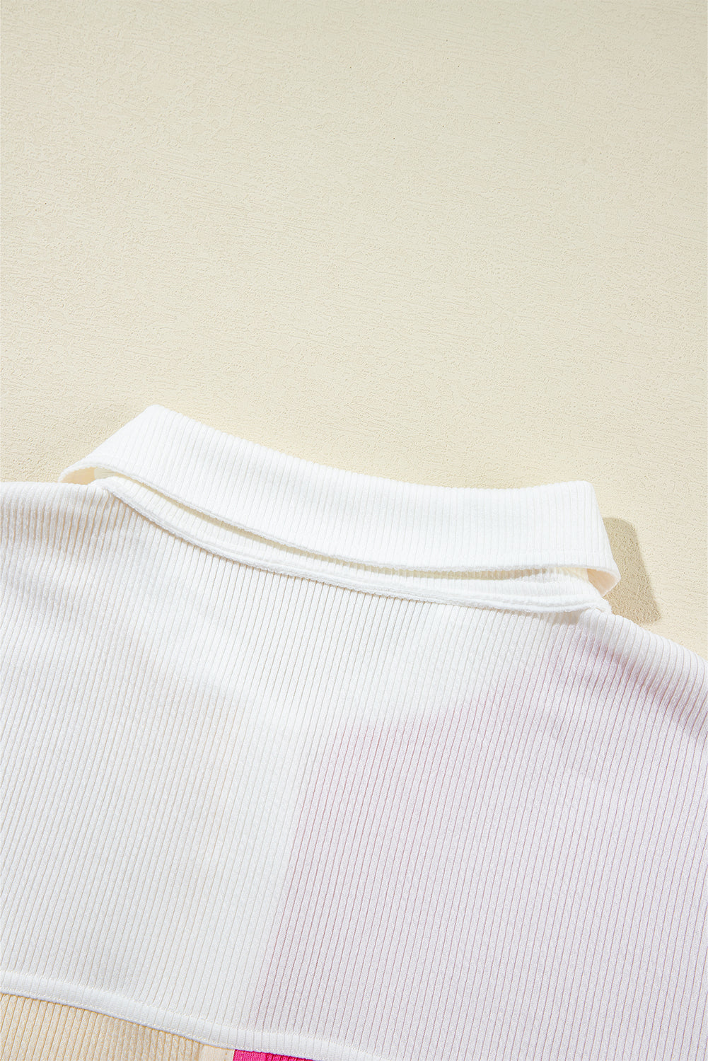 Pink Colorblock Ribbed Collared Oversized Sweatshirt