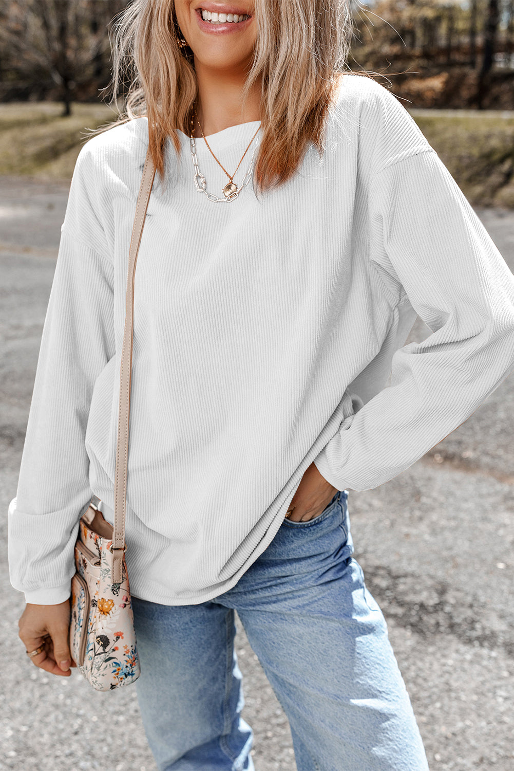 Chestnut Ribbed Corduroy Oversized Sweatshirt