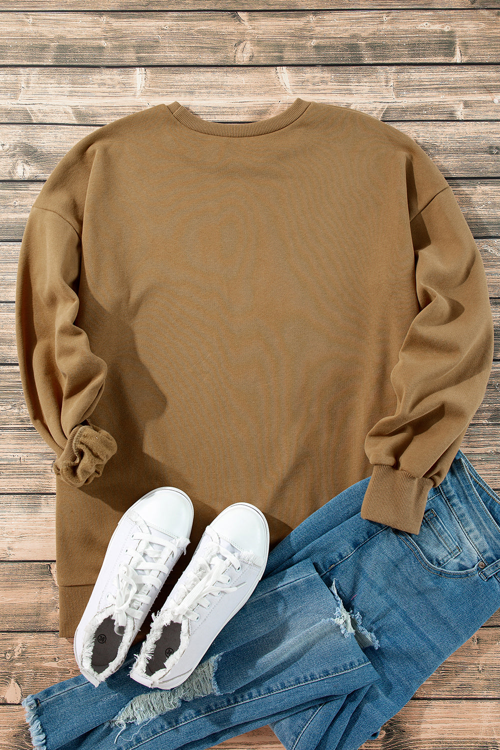 Valerian Solid Fleece Lined Drop Shoulder High Low Sweatshirt