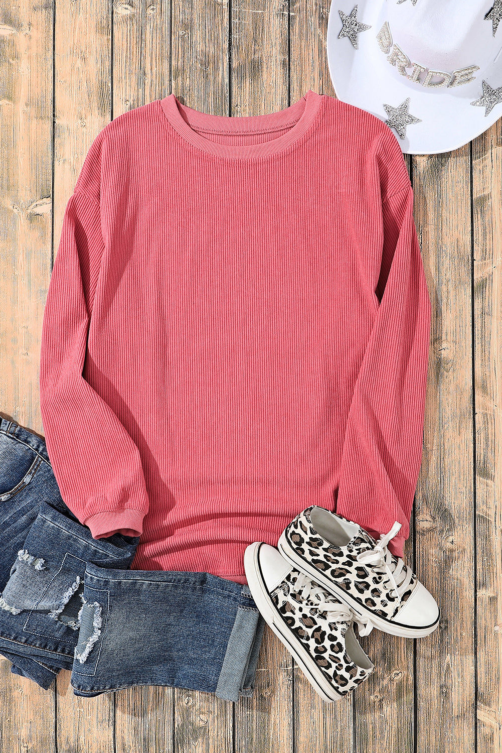 Chestnut Ribbed Corduroy Oversized Sweatshirt