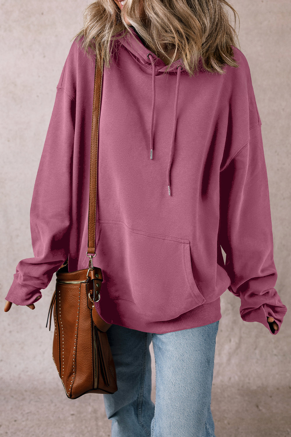 Bonbon Fleece Lined Kangaroo Pocket Drawstring Chunky Hoodie